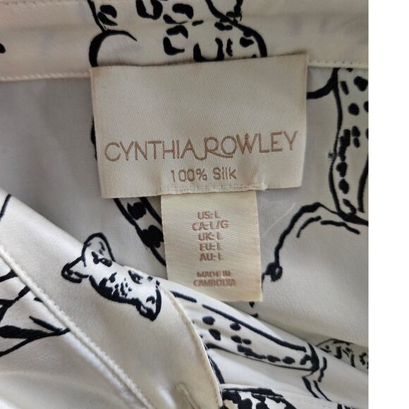 Cynthia Rowley 100% Silk Big Cats Buttoned Long Sleeve Shirt Size L - Picture 2 of 5